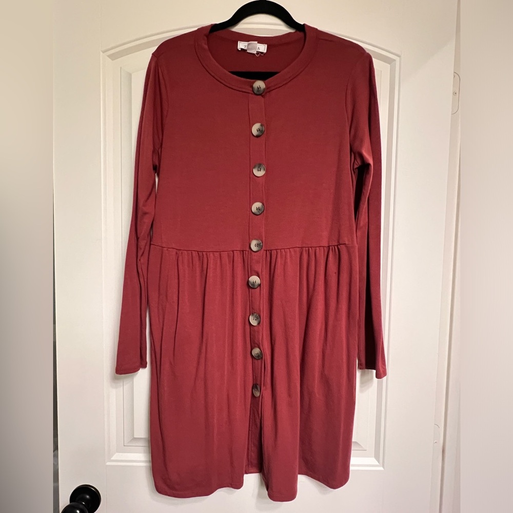 Zenana Rust Colored Button Up Cardigan/Dress